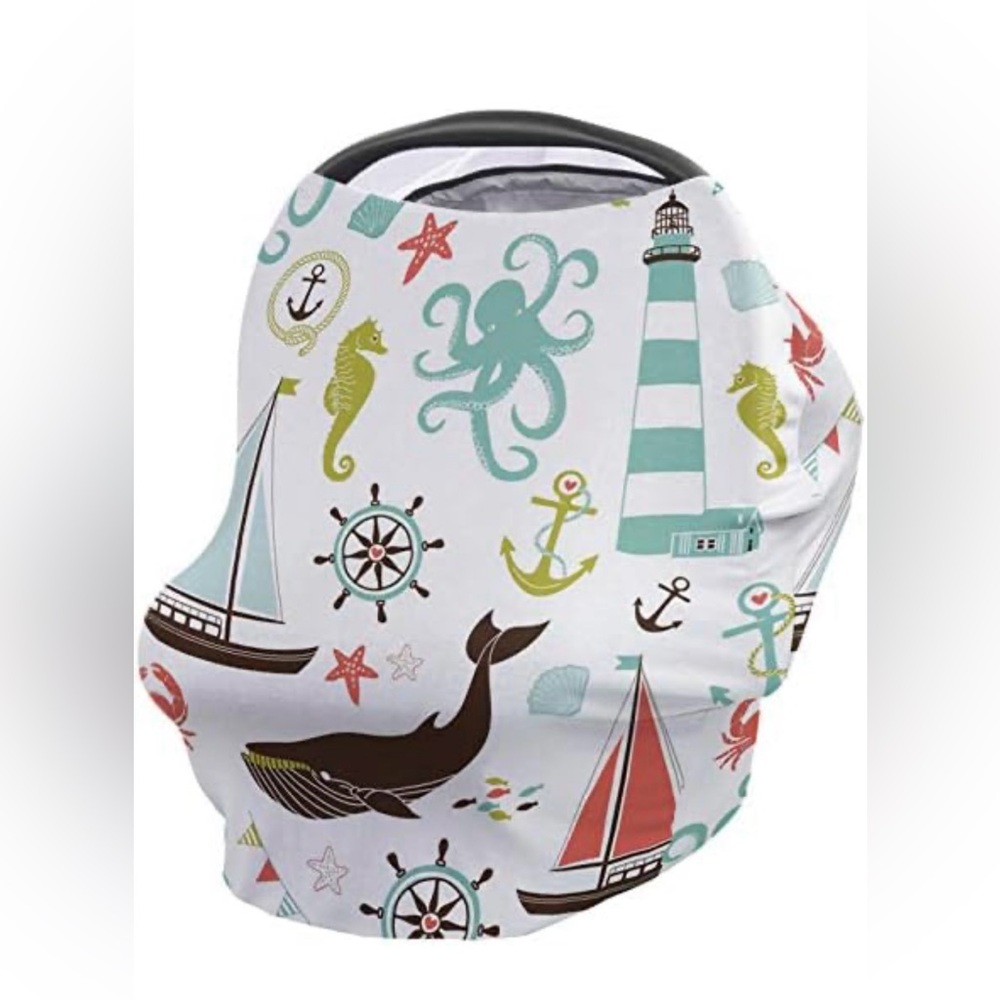 Baby car seat cover nautical shopping cart cover breast feeding cover